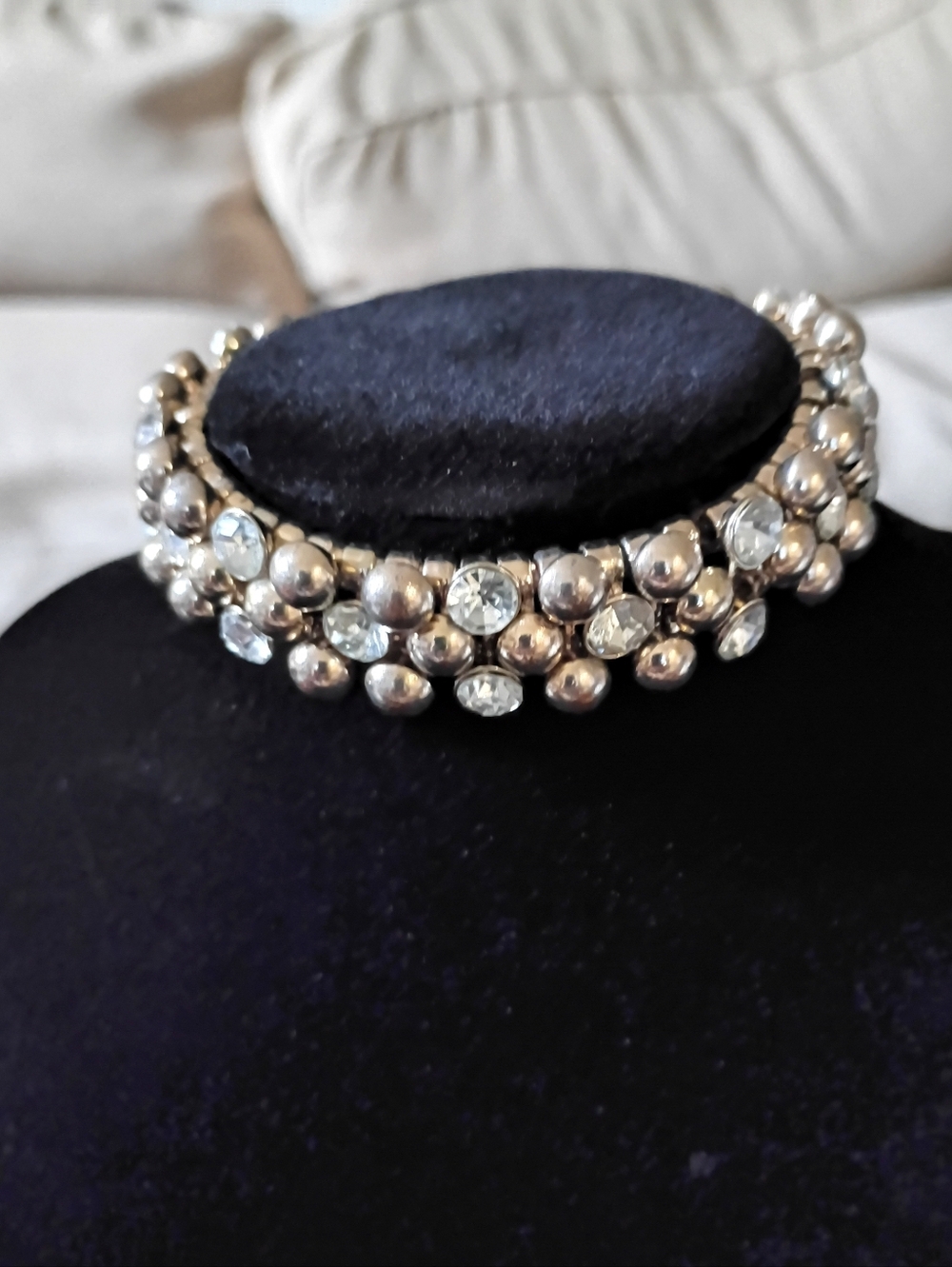 Vintage Stretch Gold-Tone and Rhinestone Estate Bracelet - Picture 2 of 2